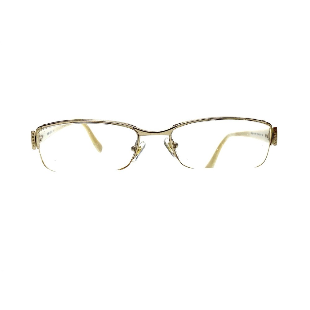 Prada Gold Off White Half Rim Rectangular Glasses Italy VPR35N ZVN101 53 17 140